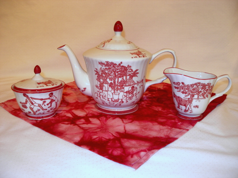 Liberian Tea pot set with creamer and sugar bowl-Cranberry Red